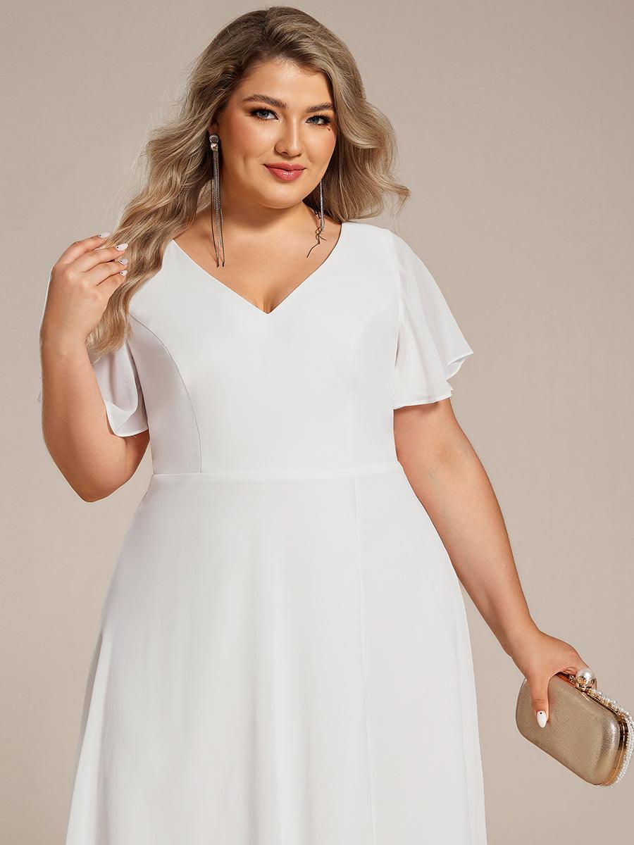 Robe Mariage Invitée haute-basse mousseline col en V Manches à volants #Couleur_Blanc