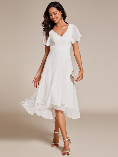 ever AALIA|Robe Mariage Invitée haute-basse mousseline col en V Manches à volants