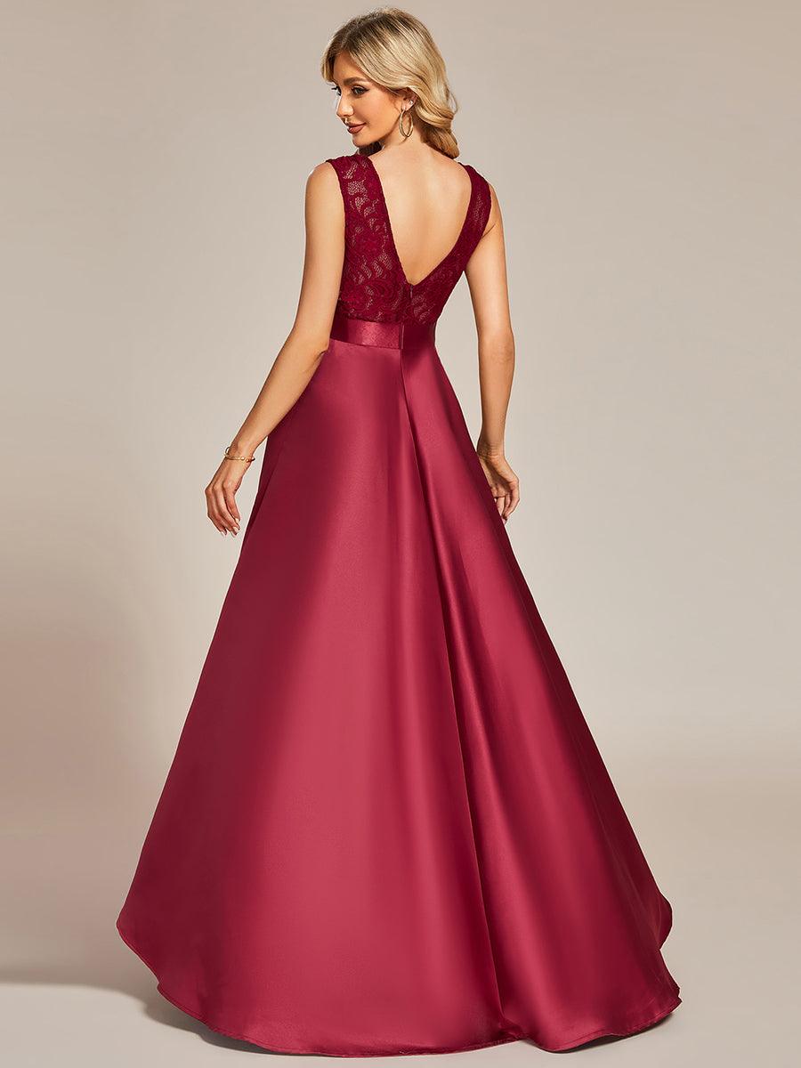 Robe mariage invitée ajustée sans bretelles épaules ordinaires haute-basse #Couleur_Bordeaux