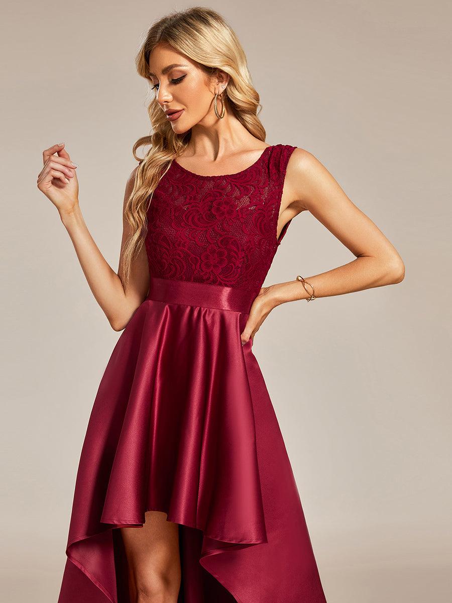 Robe mariage invitée ajustée sans bretelles épaules ordinaires haute-basse #Couleur_Bordeaux