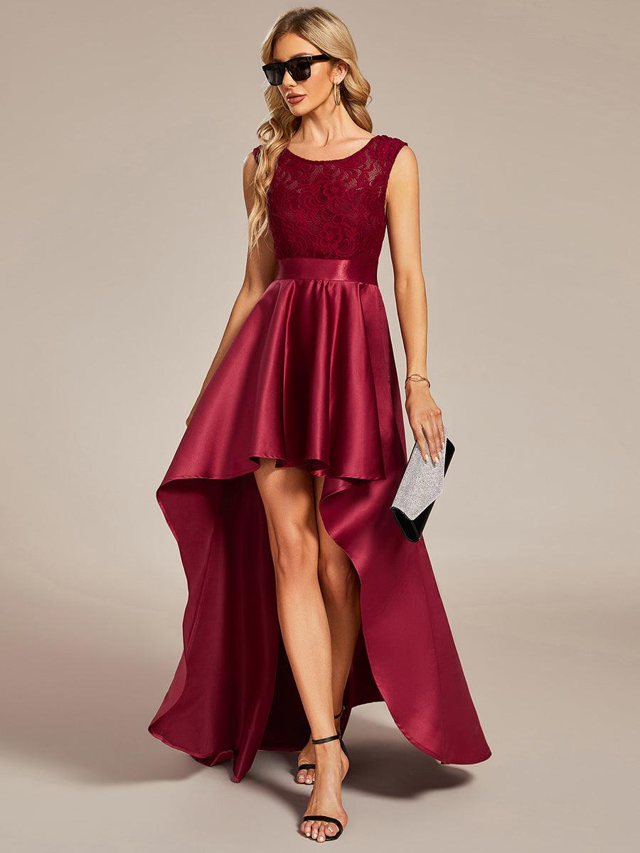 Robe mariage invitée ajustée sans bretelles épaules ordinaires haute-basse #Couleur_Bordeaux