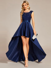 Robe mariage invitée ajustée sans bretelles épaules ordinaires haute-basse #Couleur_Bleu Marine