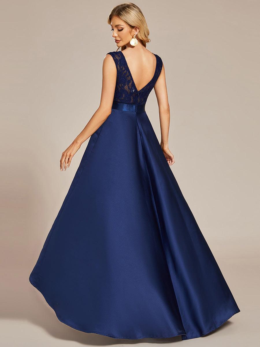 Robe mariage invitée ajustée sans bretelles épaules ordinaires haute-basse #Couleur_Bleu Marine