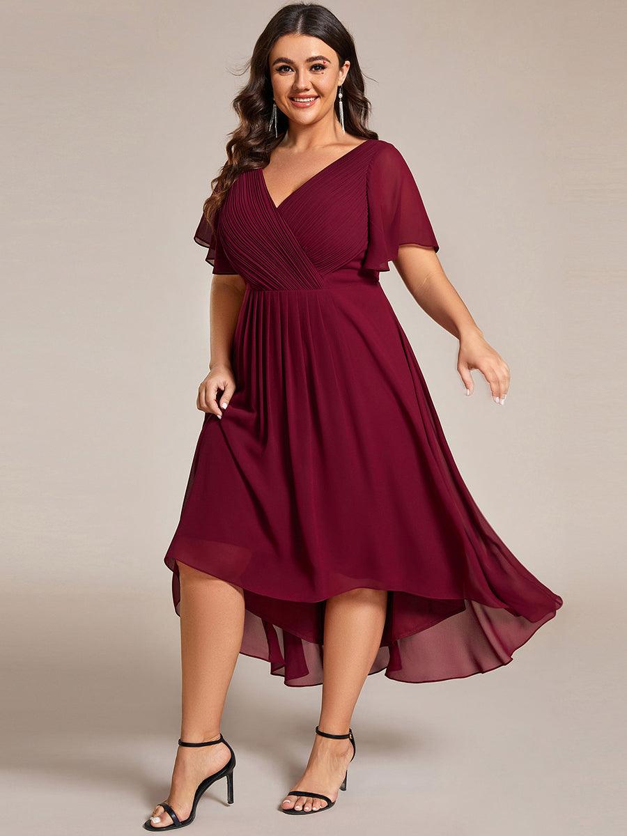 Grande Taille Robe d'invité de mariage chic à col en V #Couleur_Bordeaux