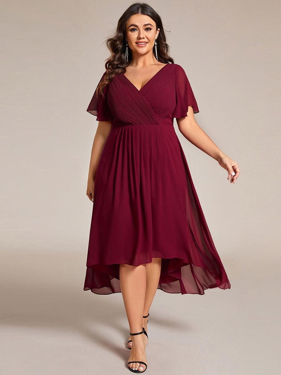 Grande Taille Robe d'invité de mariage chic à col en V #Couleur_Bordeaux