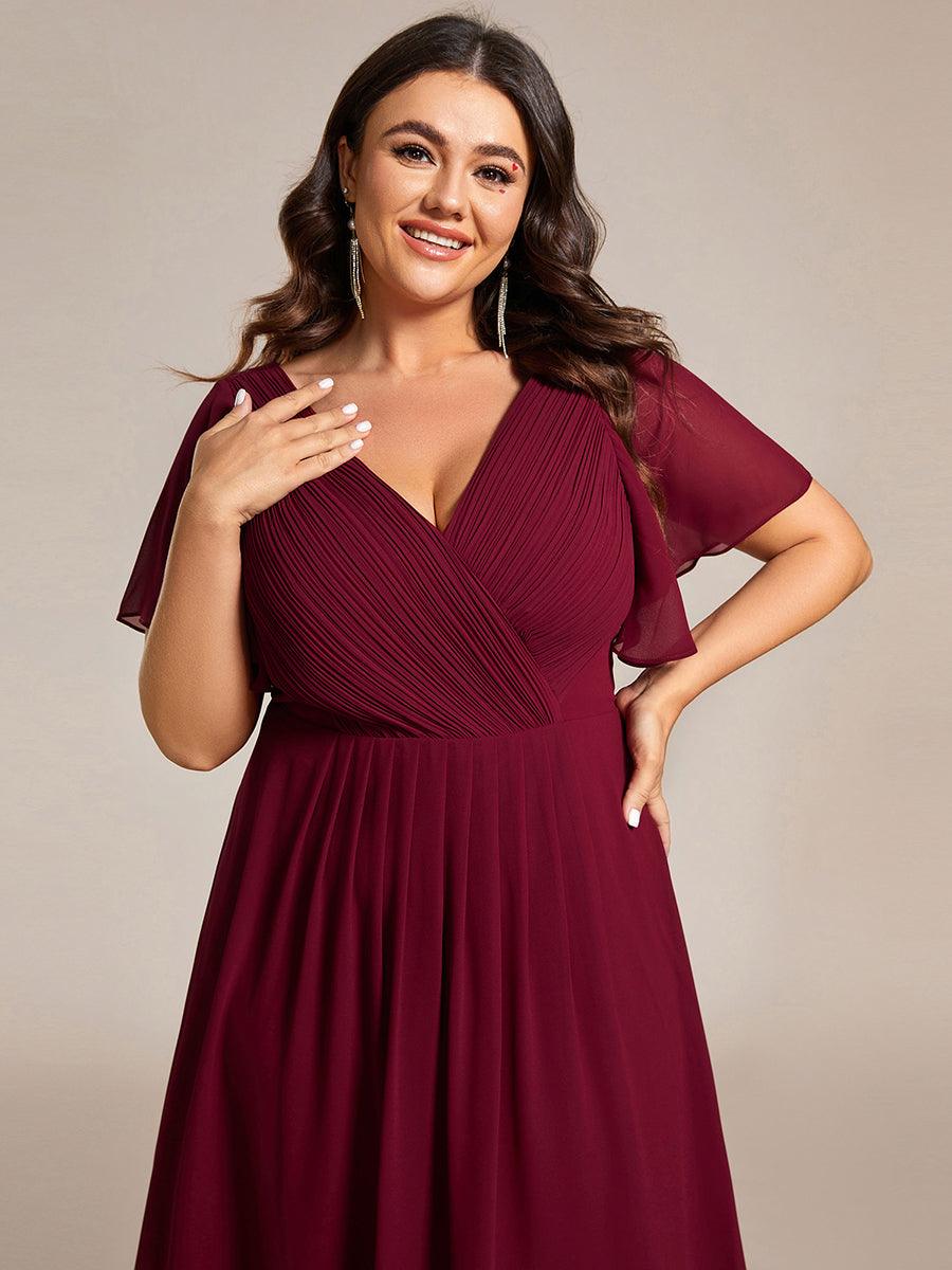 Grande Taille Robe d'invité de mariage chic à col en V #Couleur_Bordeaux