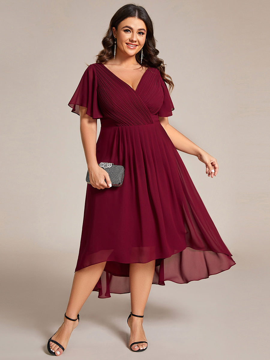 Robe d'invité de mariage chic à col en V #Couleur_Bordeaux