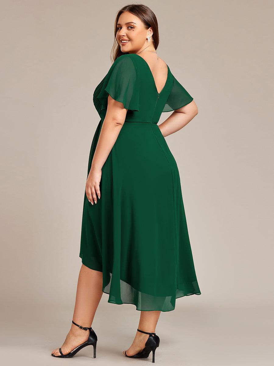 Grande Taille Robe d'invité de mariage chic à col en V #Couleur_Vert Fonce
