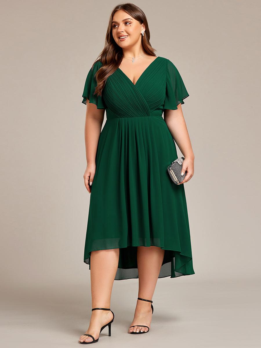 Grande Taille Robe d'invité de mariage chic à col en V #Couleur_Vert Fonce