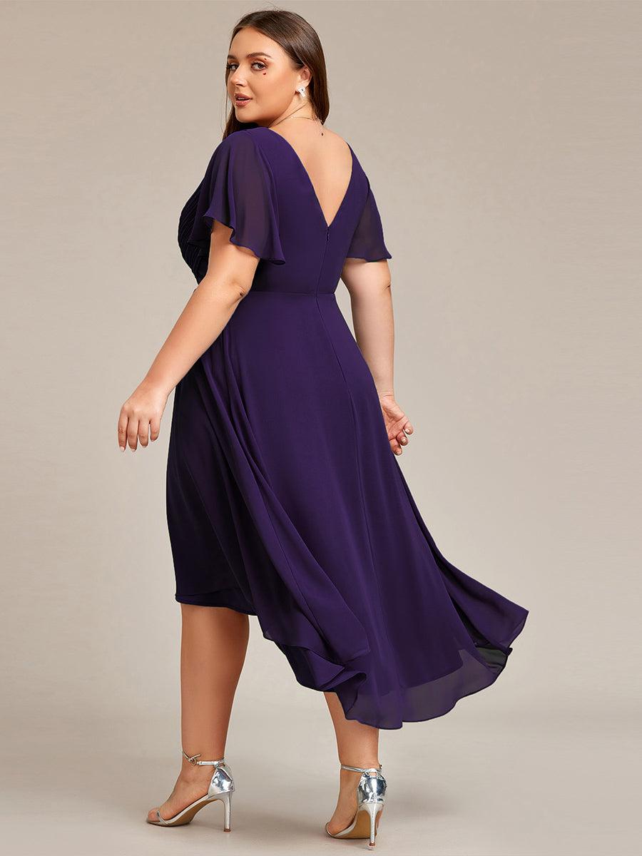 Grande Taille Robe d'invité de mariage chic à col en V #Couleur_Violet Fonce