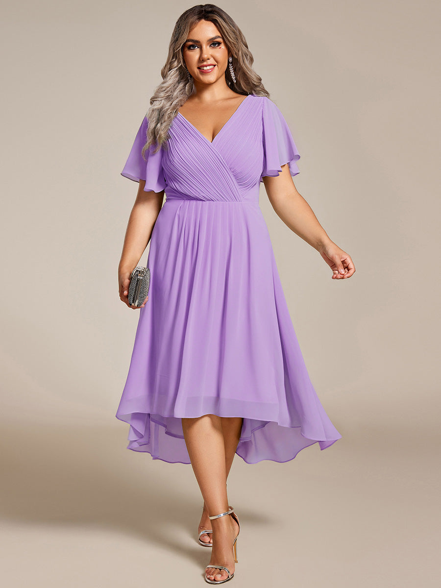 Robe d'invité de mariage chic à col en V #Couleur_Lavande