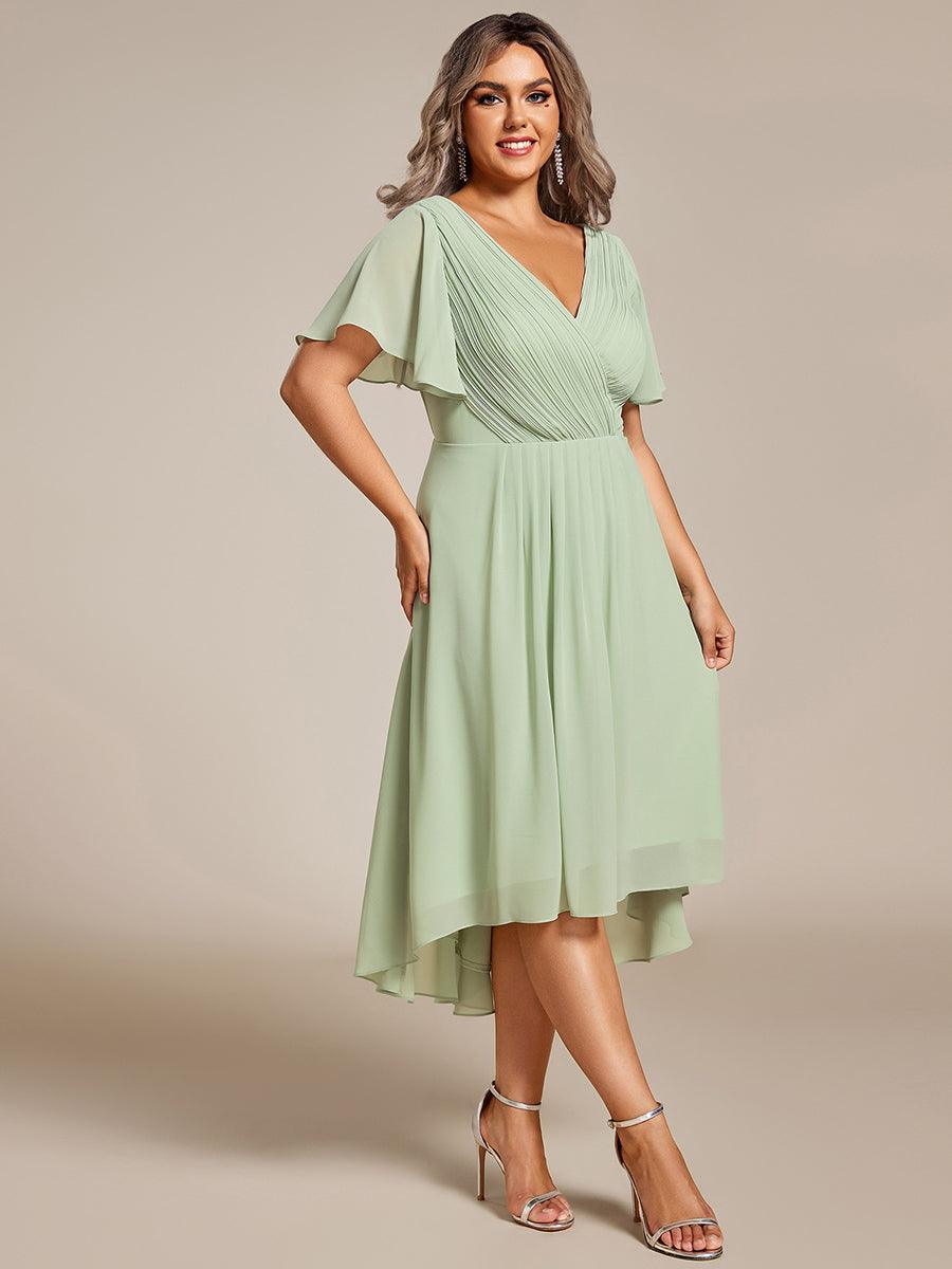 Grande Taille Robe d'invité de mariage chic à col en V #Couleur_Menthe Verte