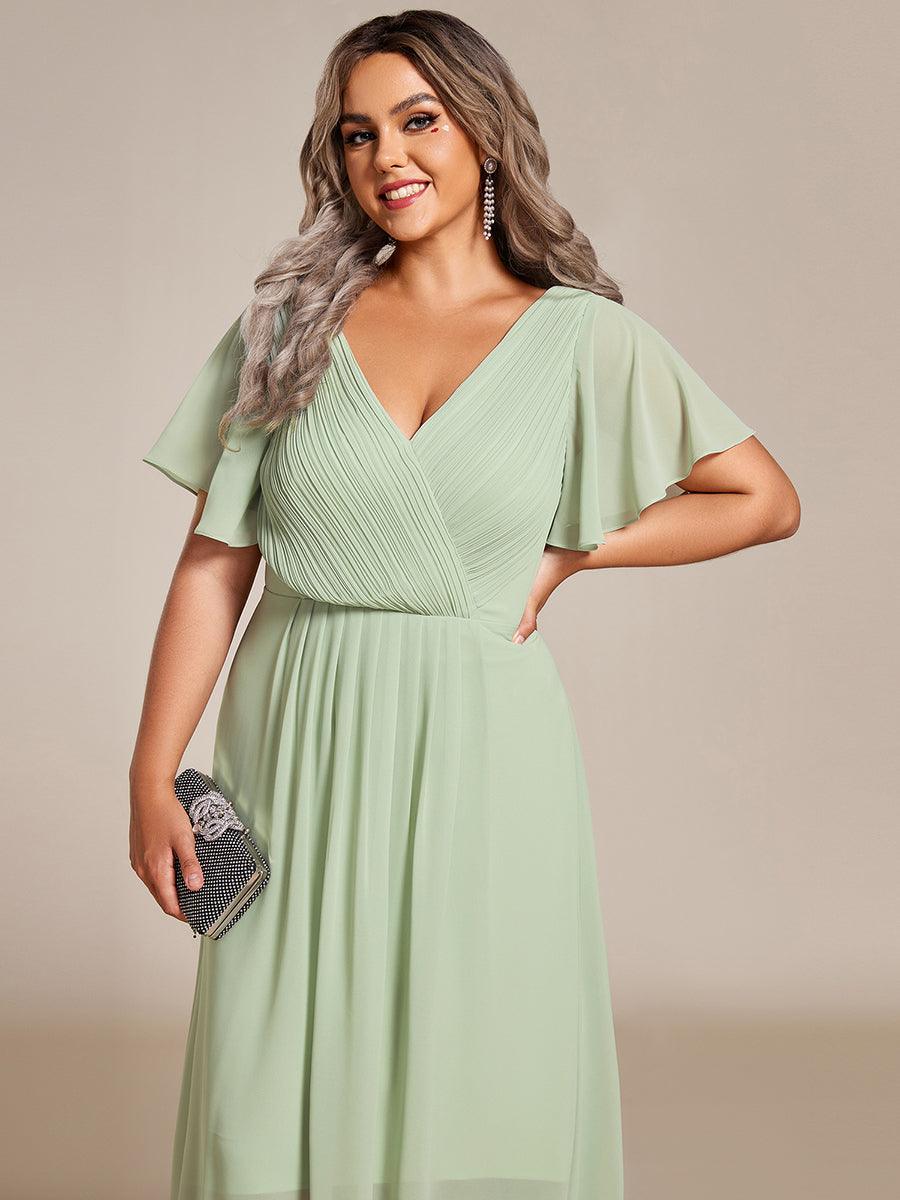 Grande Taille Robe d'invité de mariage chic à col en V #Couleur_Menthe Verte