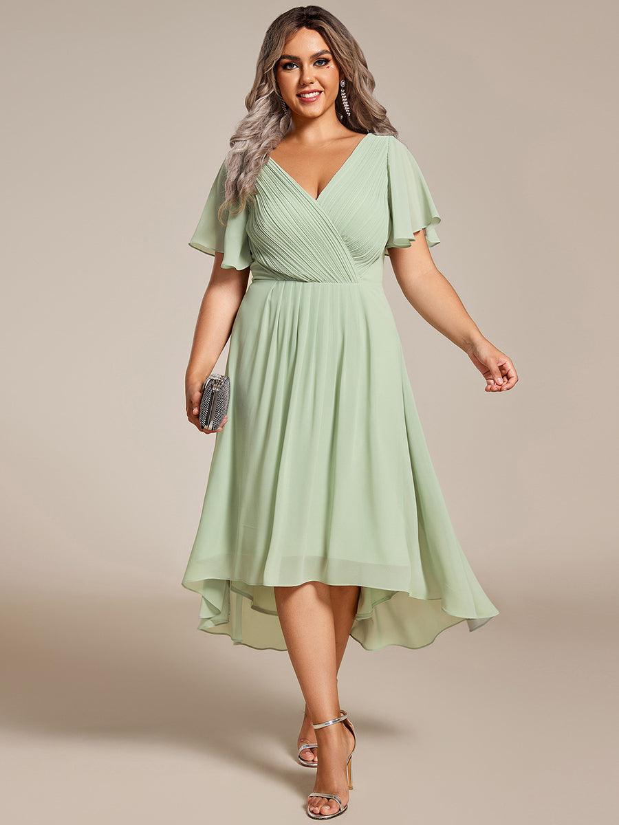 Grande Taille Robe d'invité de mariage chic à col en V #Couleur_Menthe Verte