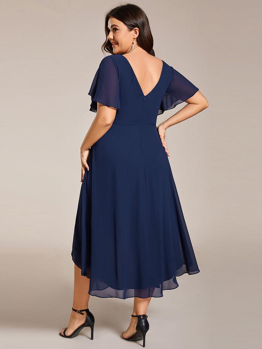 Grande Taille Robe d'invité de mariage chic à col en V #Couleur_Bleu Marine