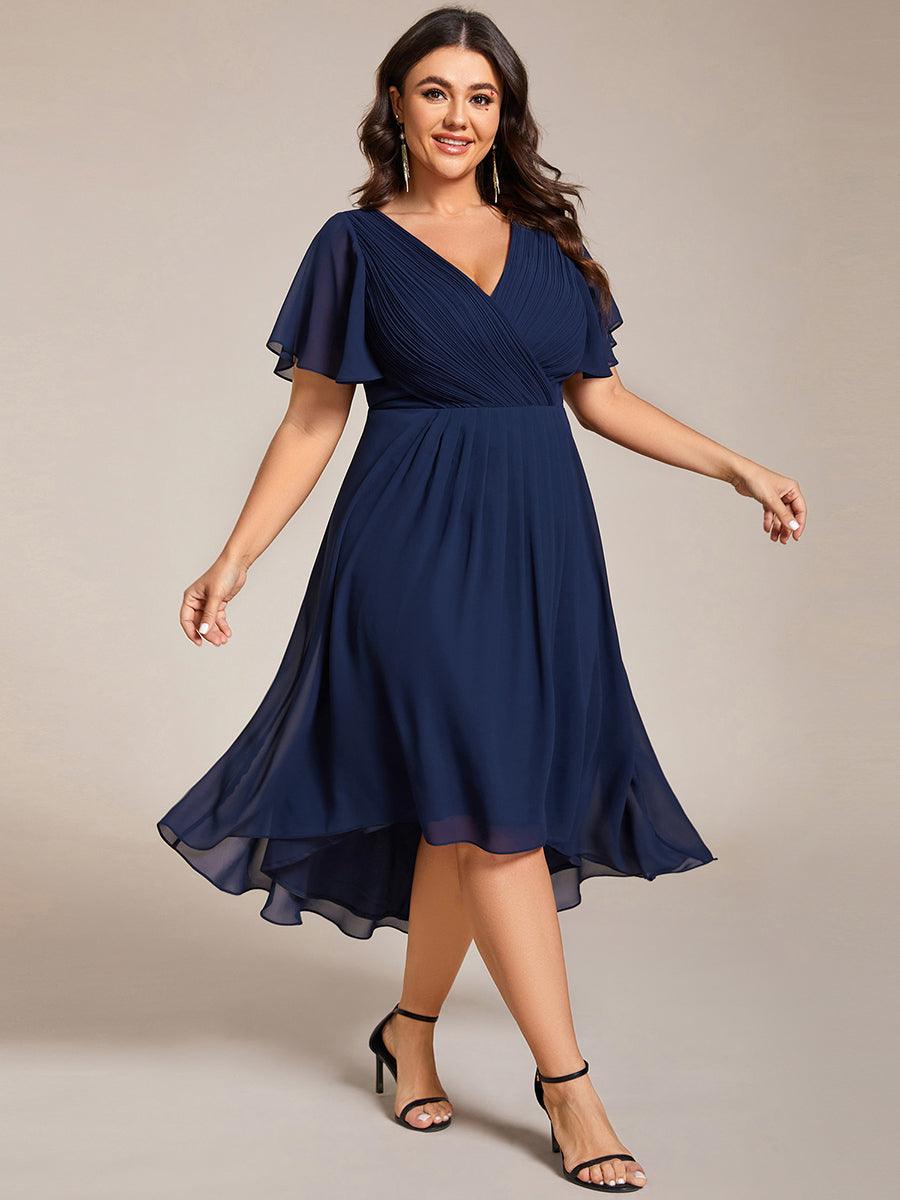 Grande Taille Robe d'invité de mariage chic à col en V #Couleur_Bleu Marine