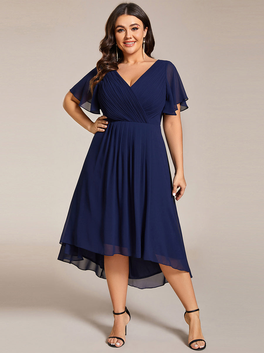 Robe d'invité de mariage chic à col en V #Couleur_Bleu Marine