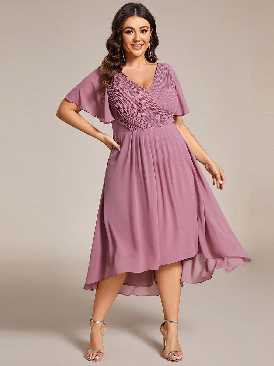 Grande Taille Robe d'invité de mariage chic à col en V #Couleur_Orchidee