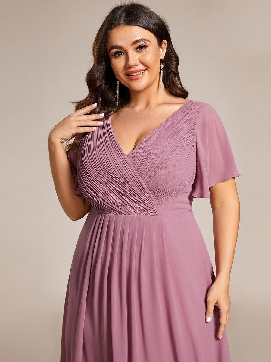 Grande Taille Robe d'invité de mariage chic à col en V #Couleur_Orchidee