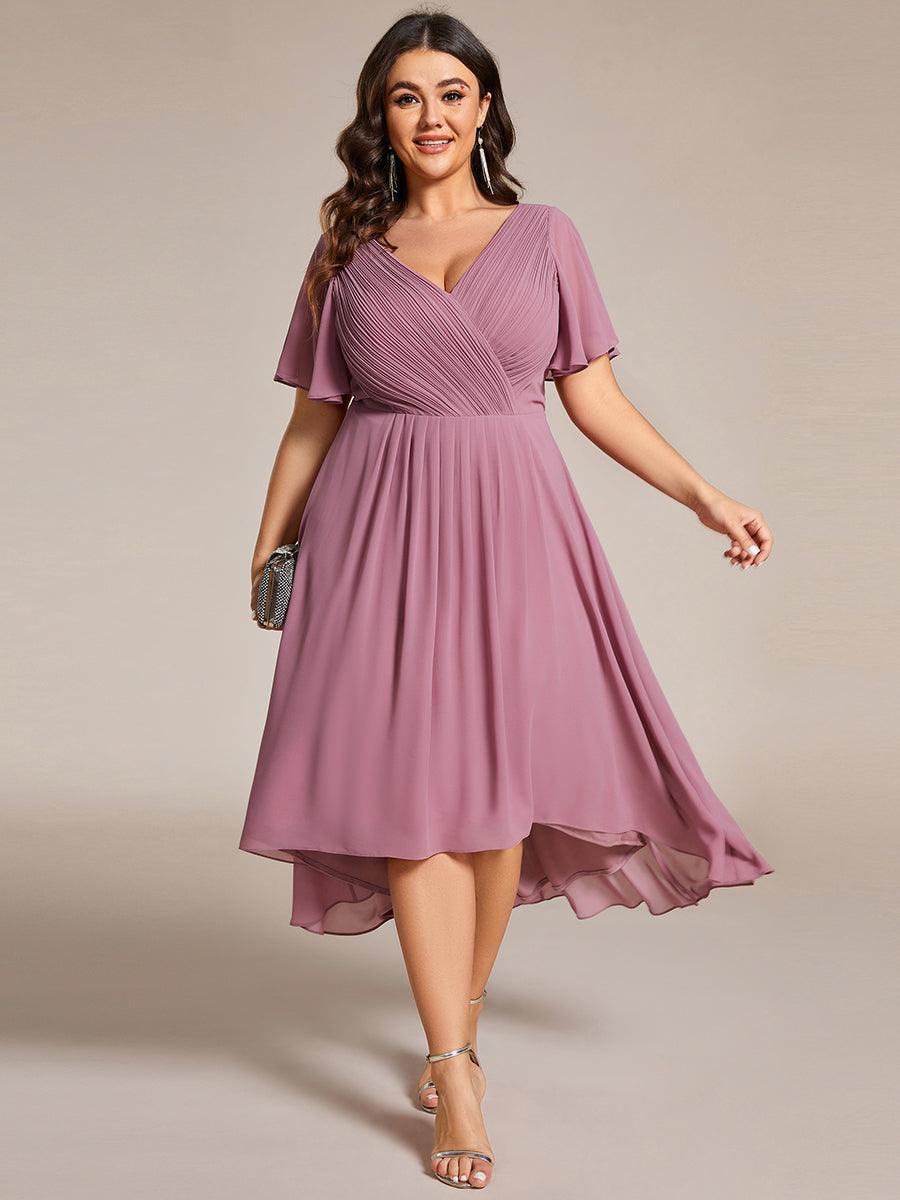 Grande Taille Robe d'invité de mariage chic à col en V #Couleur_Orchidee