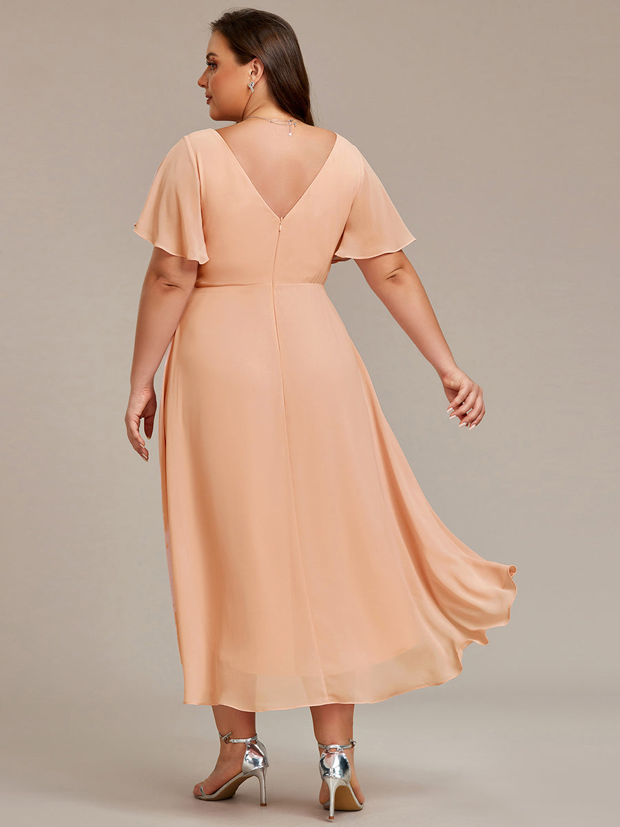 Robe d'invité de mariage chic à col en V  #Couleur_Pêche