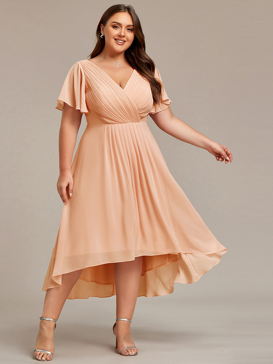 Robe d'invité de mariage chic à col en V  #Couleur_Pêche