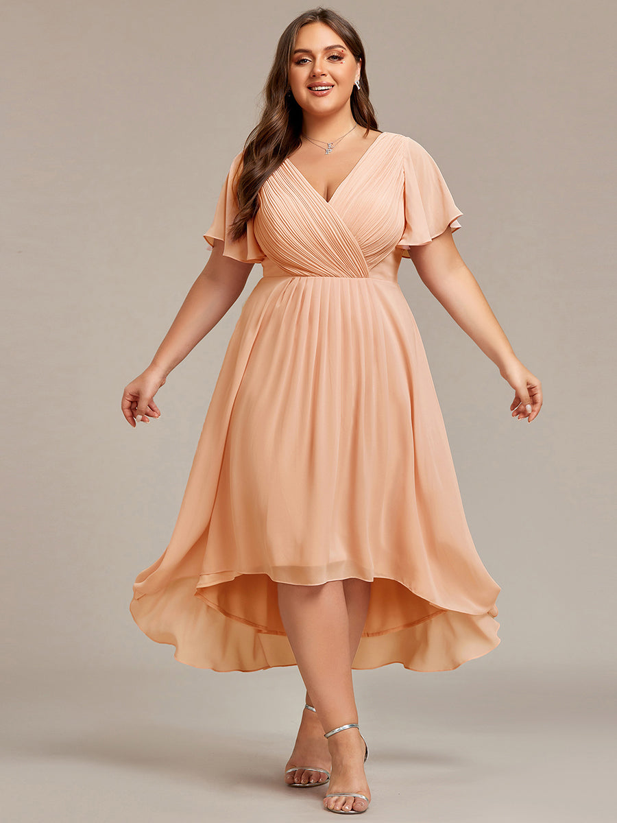 Robe d'invité de mariage chic à col en V  #Couleur_Pêche