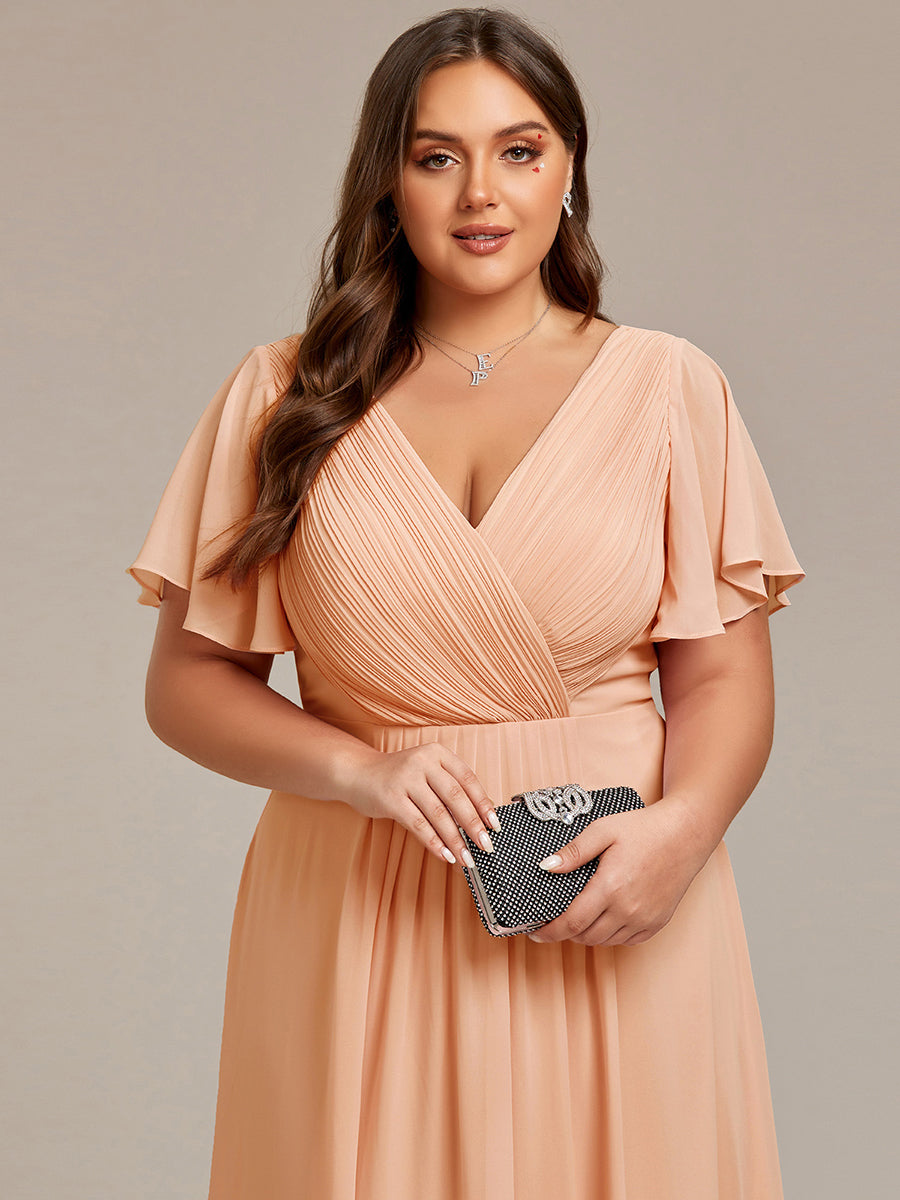 Robe d'invité de mariage chic à col en V  #Couleur_Pêche