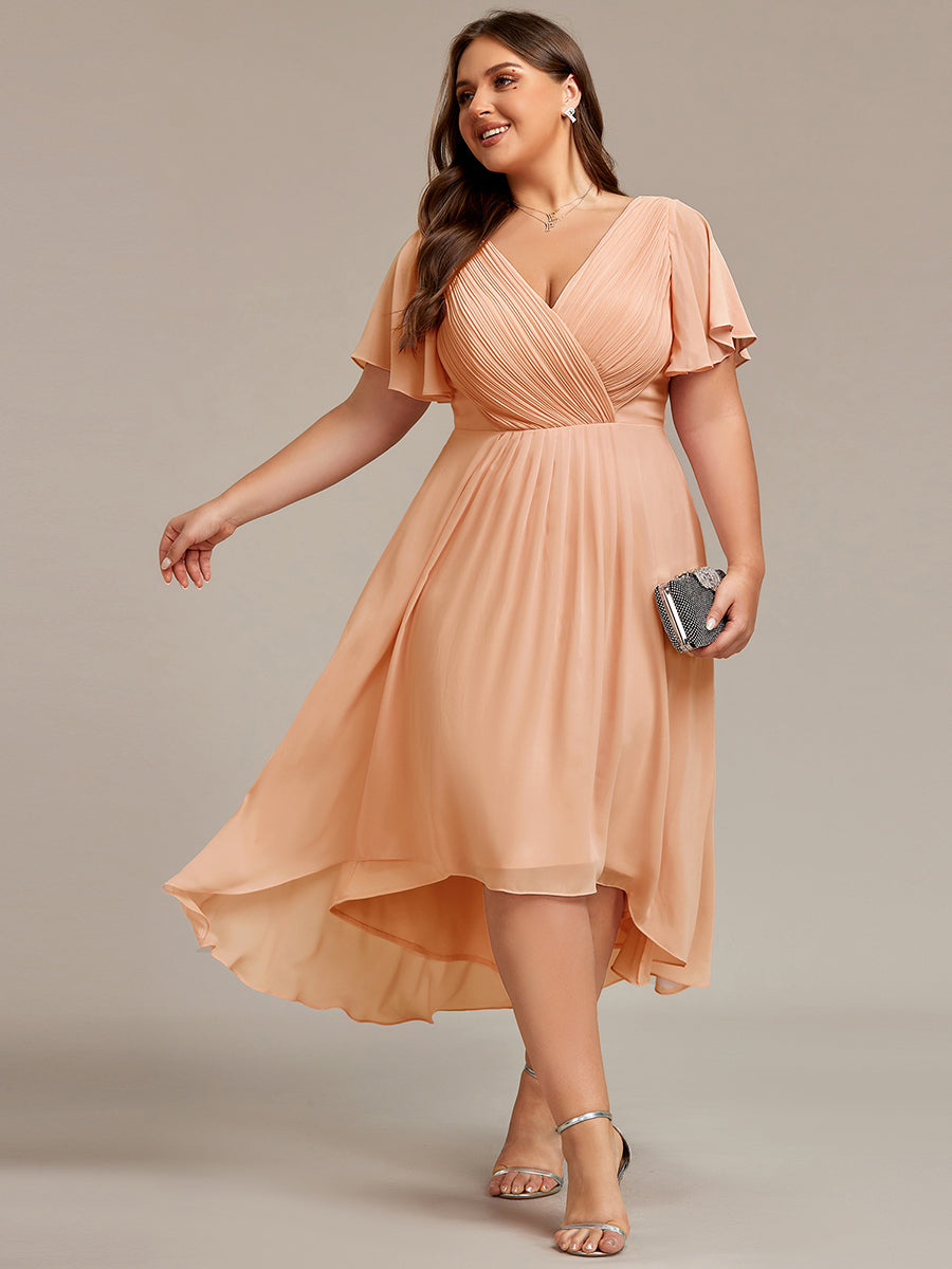 Robe d'invité de mariage chic à col en V  #Couleur_Pêche