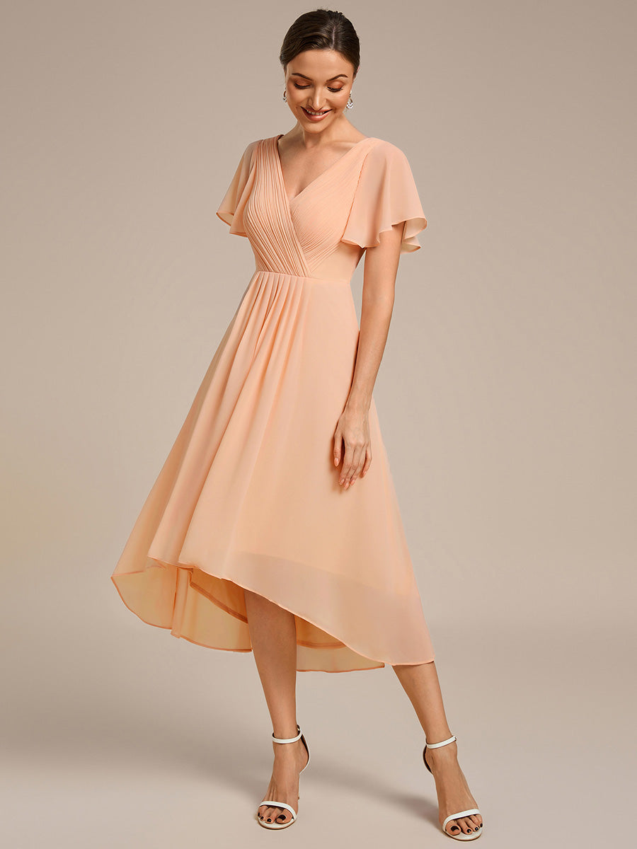 Robe d'invité de mariage chic à col en V  #Couleur_Pêche