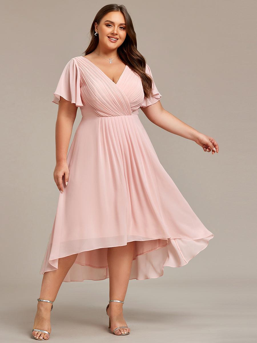 Grande Taille Robe d'invité de mariage chic à col en V #Couleur_Rose