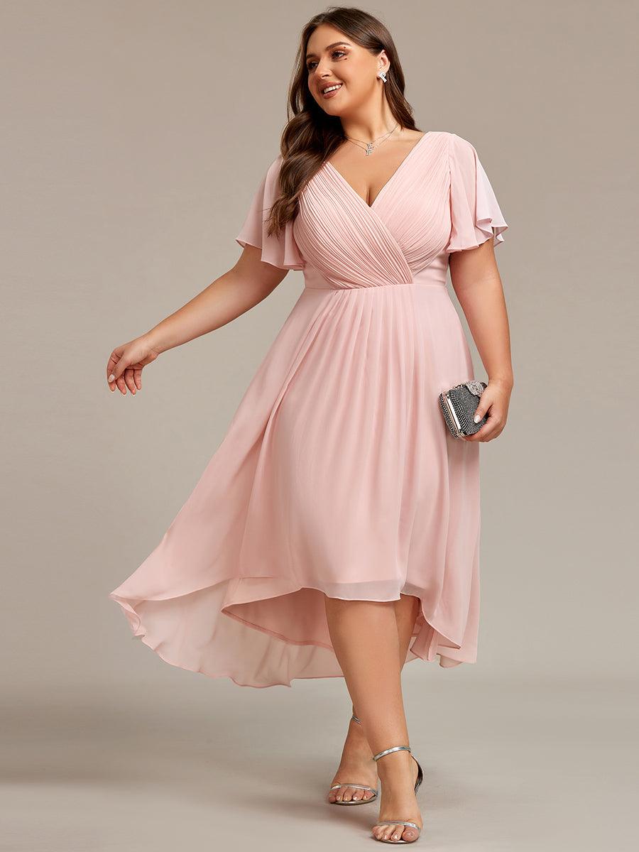 Grande Taille Robe d'invité de mariage chic à col en V #Couleur_Rose