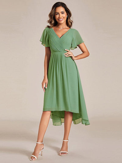 ever FAYE|Robe Invitée de Mariage Fleurie Chic à Col V et Manches Volantées