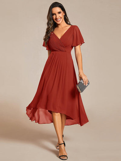 ever FAYE|Robe d'invitée de mariage chic à avec col en V et à manches courtes
