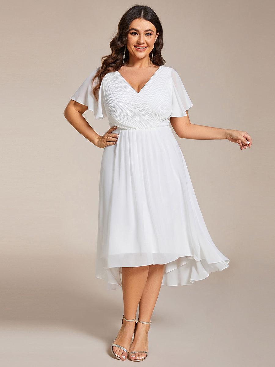 Grande Taille Robe d'invité de mariage chic à col en V #Couleur_Blanc