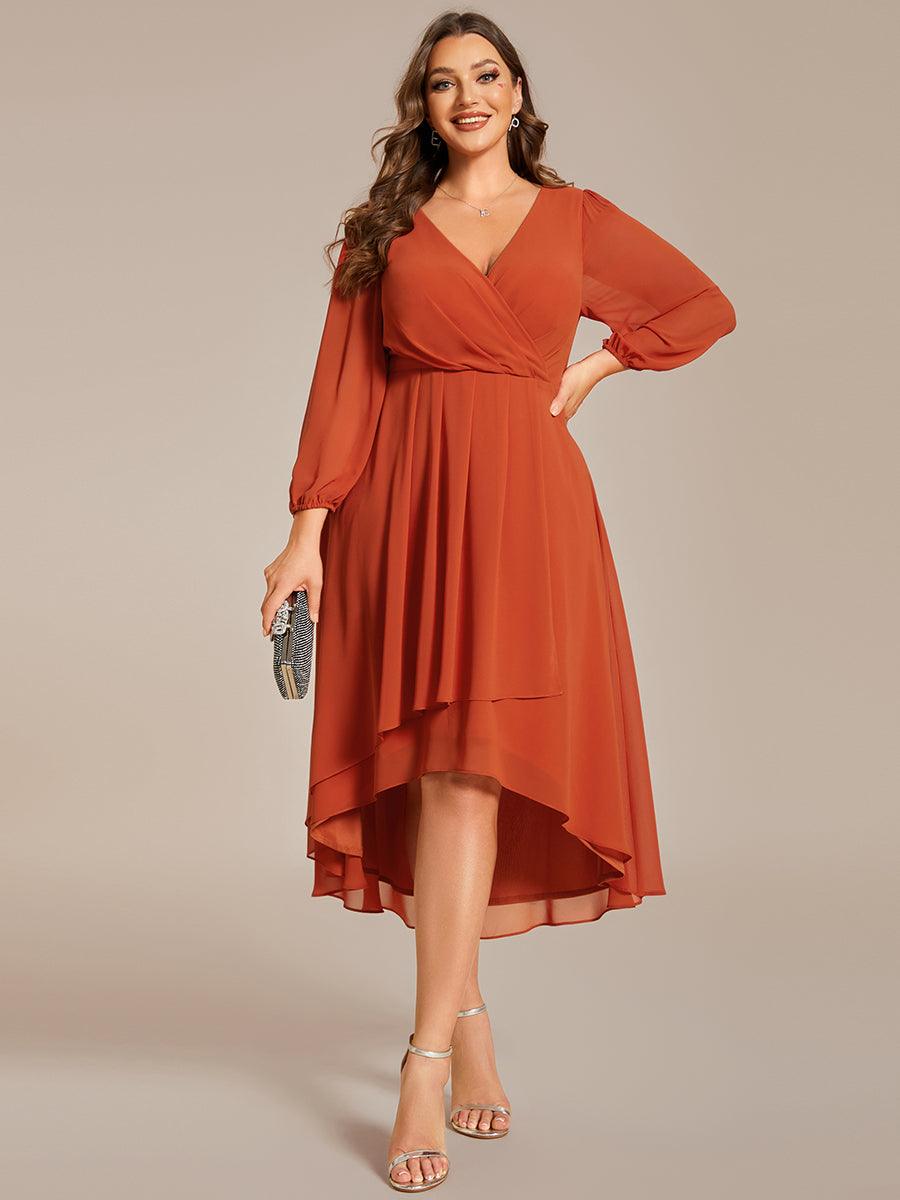 Grande Taille Robe invité de mariage mi-longue manches longues ourlet asymétrique #Couleur_Burnt Orange