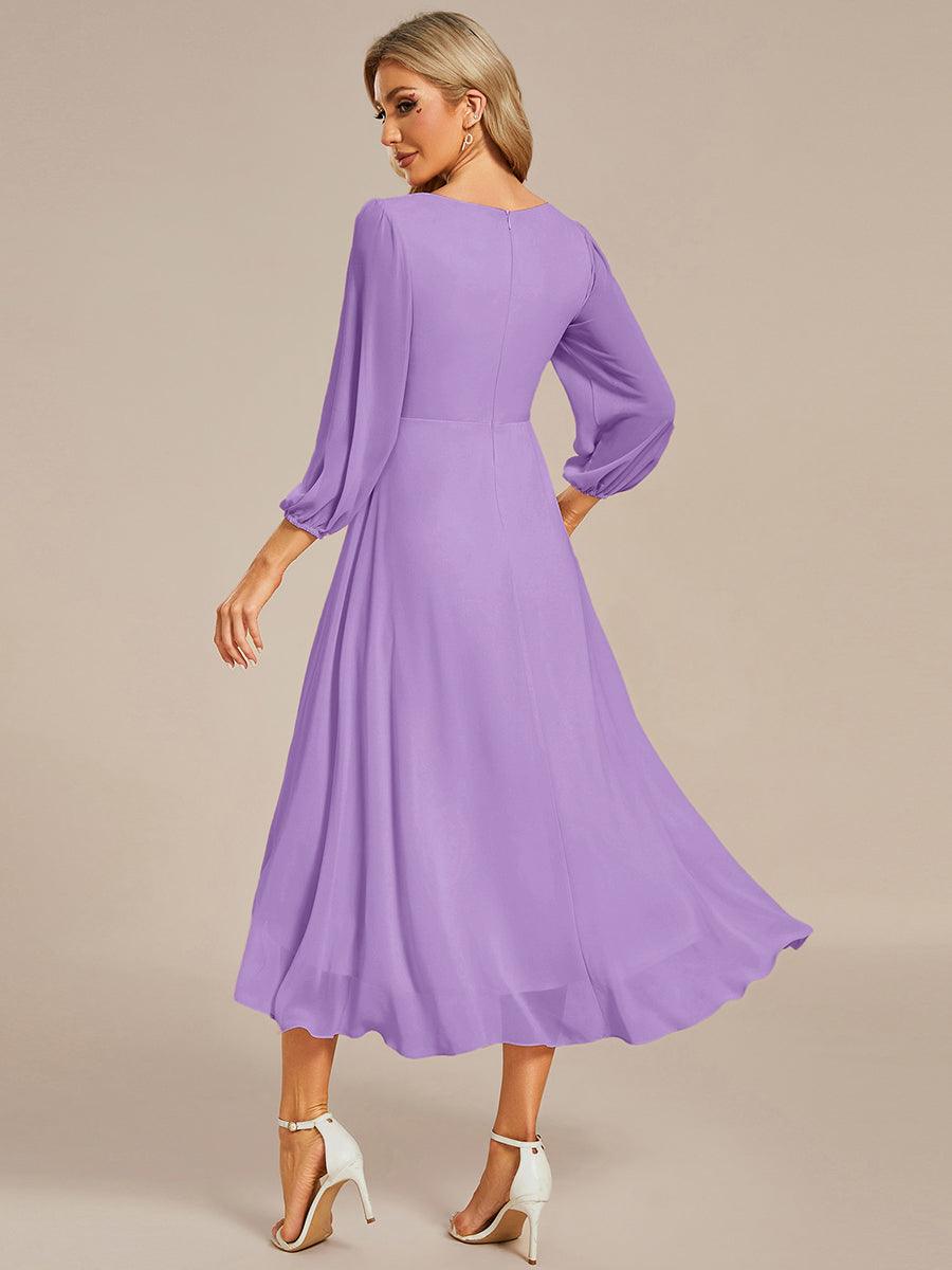 Robe d'invitée de mariage en mousseline à manches longues et col en V #Couleur_Lavande