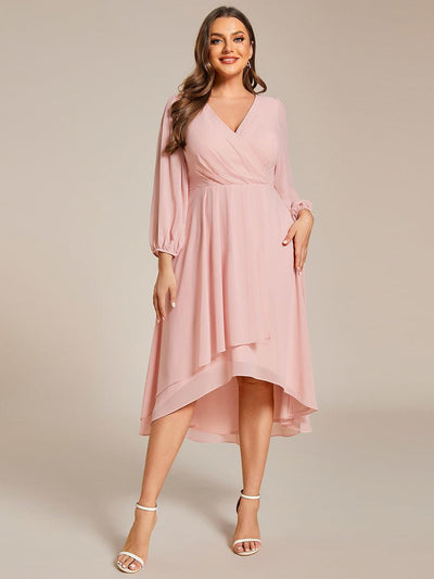 pretty BRIAR|Robe d’invité de mariage grande taille mi-longue manches 3/4 ourlet asymétrique