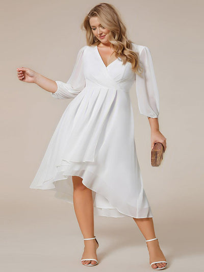 pretty BRIAR|Robe d’invité de mariage grande taille mi-longue manches 3/4 ourlet asymétrique