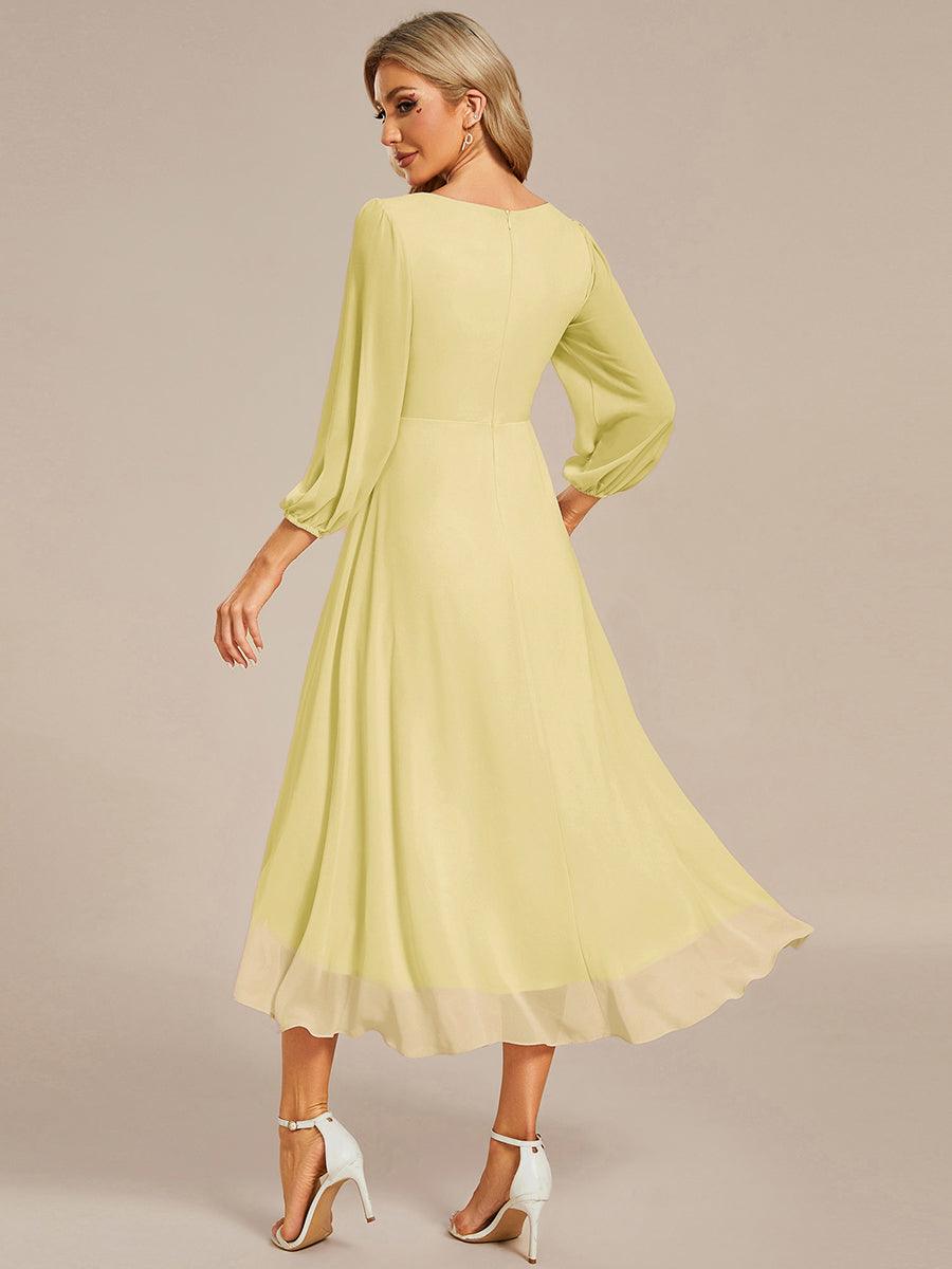 Robe d'invitée de mariage en mousseline à manches longues et col en V #Couleur_Jaune