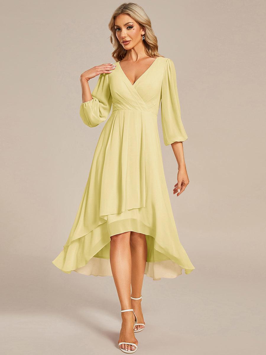 Robe d'invitée de mariage en mousseline à manches longues et col en V #Couleur_Jaune