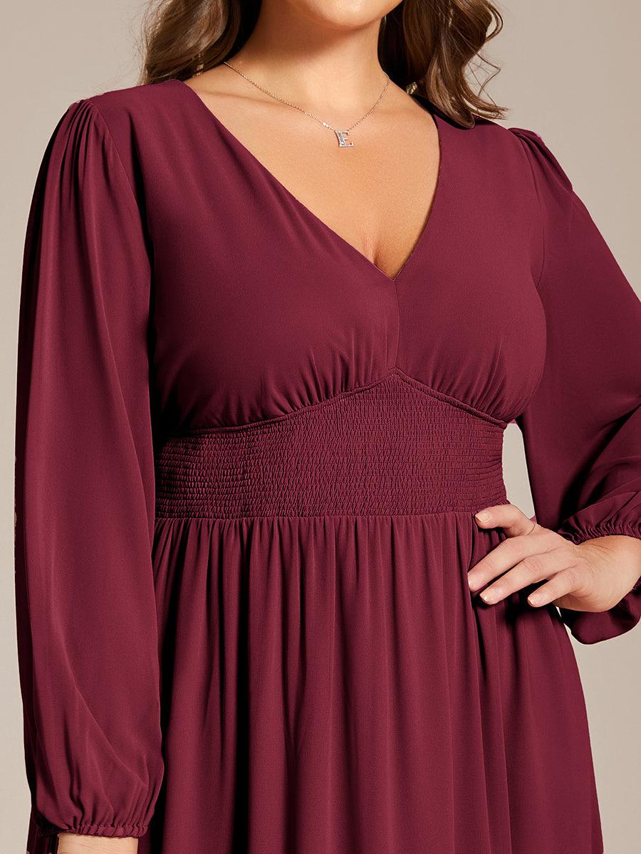 Robe D'invitée De Mariage Manches Longues - Col V En Mousseline Pour Occasion Chic