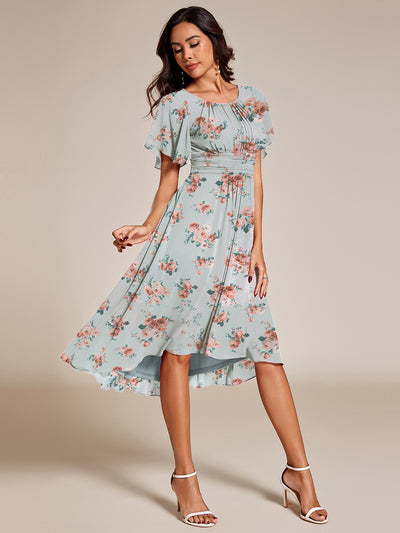 ever EDEN|Robe invitée mariage coupe trapèze en mousseline fluide à encolure ronde et longueur au genou
