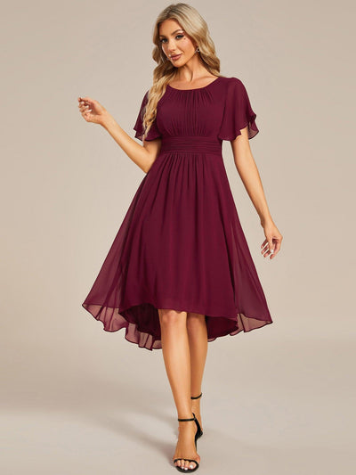 ever EDEN|Robe d'invité de mariage trapèze en mousseline fluide à encolure ronde et longueur au genou