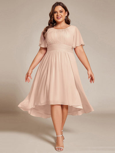 pretty EDEN|Robe de mariée grande taille avec col rond plissé et mousseline mi-longue