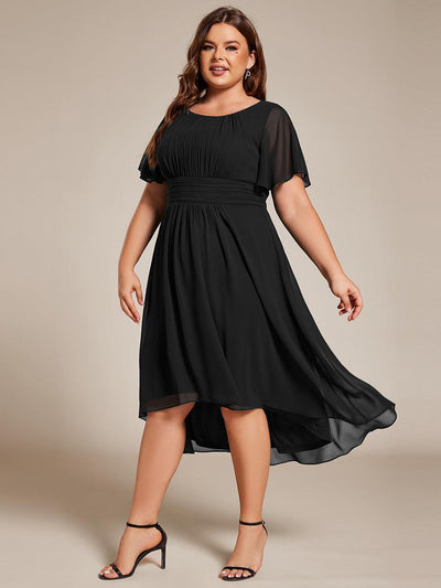 pretty EDEN|Robe de mariée grande taille avec col rond plissé et mousseline mi-longue