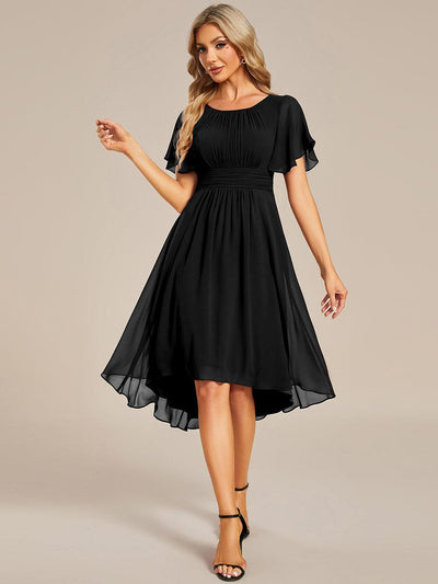 ever EDEN|Robe d'invité de mariage trapèze en mousseline fluide à encolure ronde et longueur au genou