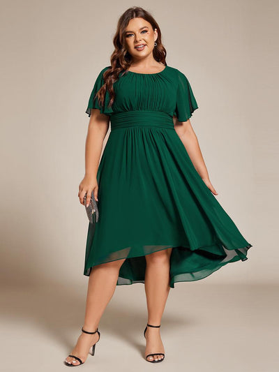 pretty EDEN|Robe de mariée grande taille avec col rond plissé et mousseline mi-longue