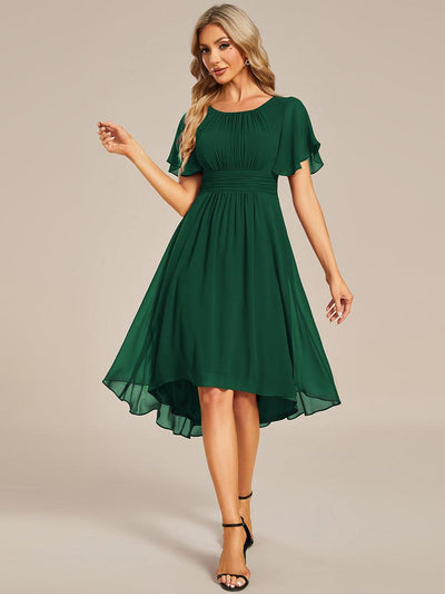 ever EDEN|Robe d'invité de mariage trapèze en mousseline fluide à encolure ronde et longueur au genou
