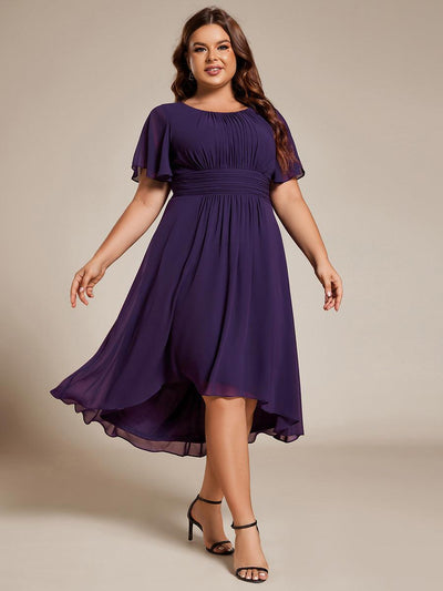 pretty EDEN|Robe de mariée grande taille avec col rond plissé et mousseline mi-longue